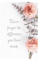 Never Forget the Difference You Have Made: White and pink floral slogan notebook