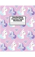 Handwriting Practice Paper Workbook: Cute Unicorn Matte Cover Large 8.5 x 11 Blank Lined Sheets Journal Notebook for Writing Improvement Exercises - Perfect for Preschool, Kindergarten,