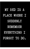 MY BED IS A PLACE WHERE I SUDDENLY REMEMBER EVERYTHING I FORGOT TO DO. - Funny Sarcastic Journal/Notebook