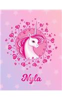 Nyla: Unicorn Large Blank Primary Sketchbook Paper - Pink Purple Magical Horse Personalized Letter N Initial Custom First Name Cover - Drawing Sketch Book