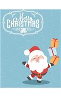 Merry Christmas: The kindness Santa Claus carry many gifts on snow blue cover and Sketch Blank pages, Extra large (8.5 x 11) inches, 110 pages, White paper, Sketch, 