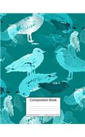 Composition Book 100 Sheets/200 Pages/8.5 X 11 In. College Ruled/ Green Seagulls: Writing Notebook Lined Page Book Soft Cover Plain Journal Nature Birds
