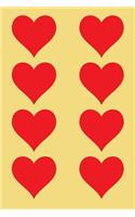 100 Page Unlined Notebook - Red Hearts on Banana