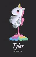 Tyler - Notebook: Blank Ruled Personalized & Customized Name Rainbow Farting Unicorn School Notebook Journal for Girls & Women. Funny Unicorn Desk Accessories for Kin