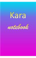Kara: Blank Notebook - Wide Ruled Lined Paper Notepad - Writing Pad Practice Journal - Custom Personalized First Name Initial K Blue Purple Gold - Taking 