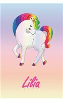 Lilia: Personalisiertes - individualisiertes Einhorn Notizbuch / persönliches Tagebuch / Schreibheft / Logbuch / Planer / Vokabelheft / Notizen - 6 x 9 Zol