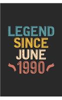 Legend Since June 1990: Funny Vintage Journal Notebook Birthday Gift for Writing Diary, Perfect Birthday Gift for Women Men Born in June