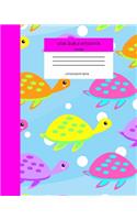 Wide Ruled Turtle Notebook Composition Book: Cute Workbook Journal for Kids & Ocean Lovers. 8" x 10" 120 Pages. Neon Turtles