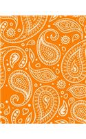 Sketchbook: 8x10 Large Blank Drawing Book - White Paper - Orange Paisley