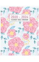 Calendar - Goals - Organizer: 2020-2024 Large Planner I Rose Floral I 5 Years of Appointments, Family Events, Log Book I Business Plans I Monthly Agenda & Schedule I Motivational