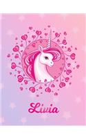 Livia: Unicorn Sheet Music Note Manuscript Notebook Paper - Magical Horse Personalized Letter L Initial Custom First Name Cover - Musician Composer Instrum