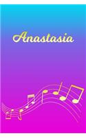 Anastasia: Sheet Music Note Manuscript Notebook Paper - Pink Blue Gold Personalized Letter A Initial Custom First Name Cover - Musician Composer Instrument Com