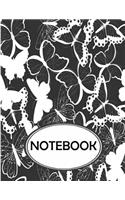 Notebook: Dot-Grid, Graph, Lined, Blank Paper: Black White Butterflies V.2: notebook journal, notebook marble, notebook paper, diary, 8.5" x 11", 110 pages