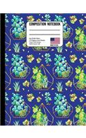 Composition Notebook 4x4 Graph Paper: Gold Cactus Terrarium Back to School Composition Book for Teachers, Students, Kids and Teens