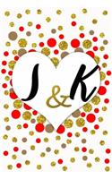 I and K Personalized Monogrammed notebook journal gift with Two Initials for Couples and lovers on valentine's day, wedding anniversary and special occasions with beautiful golden glitter red and confetti cover
