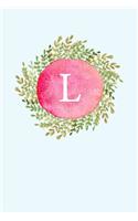 L: 110 Sketchbook Pages - Monogram Sketch Notebook with a Classic Light Blue Background of Vintage Floral Watercolor Design - Personalized Initial Lett