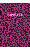 Krystel: Personalized Pink Leopard Print Notebook (Animal Skin Pattern). College Ruled (Lined) Journal for Notes, Diary, Journaling. Wild Cat Theme Design wi