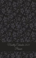 Monthly Calendar 2021 Planner: Classic Black Floral, Monthly Calendar Book 2021, Weekly/Monthly/Yearly Calendar Journal, Large 8.5" x 11" 365 Daily journal Planner, 12 Months Cale