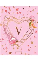 V - A Dotted Notebook: Initial Journal in Pink and Faux Rose Gold Heart
