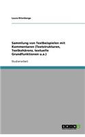 Sammlung von Textbeispielen mit Kommentaren (Textstrukturen, Textkohärenz, textuelle Grundfunktionen u.a.)