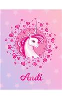 Andi: Unicorn Large Blank Primary Handwriting Learn to Write Practice Paper for Girls - Creative Pink Purple Magical Horse Personalized Letter A Initial C