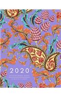 Appointment Book 2020: 8.5 x 11 - 15 Minute Planner - Large Notebook Organizer with Time Slots - Jan to Dec 2020 - Indian Vintage Decorative Floral Design Blue-Violet