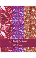 Monthly Planner 2020 8.5 x 11: Red Art Flowers, Monthly Calendar Book 2020, Weekly/Monthly/Yearly Calendar Journal, Large 8.5" x 11" 365 Daily journal Planner, 12 Months Calendar,