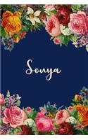 Sonya: Personalized Name Floral Design Matte Soft Cover Notebook Journal to Write In. 120 Blank Lined Pages