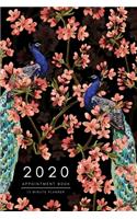 Appointment Book 2020: 6x9 - 15 Minute Planner - Large Notebook Organizer with Time Slots - Jan to Dec 2020 - Sakura Flower Peacock Design Black