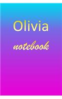Olivia: Blank Notebook - Wide Ruled Lined Paper Notepad - Writing Pad Practice Journal - Custom Personalized First Name Initial O Blue Purple Gold - Taking 