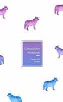 Composition Notebook: Pink, Purple and Blue wolf design - College or school ruled journal book for students - Standard line size composition style exercise notebook