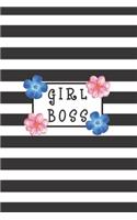 Girl Boss: Medium Lined Journal/Diary for Everyday Use Black and White Stripe With Flower Border for Fun at Work or Home