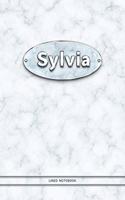 Sylvia - Lined Notebook: College Ruled Blank Pages Plus Extra Date Neutral Calendar (12 Months) and Notepad Sketch Designs. Cover Print White Marble Background with Silver-I