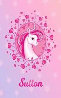 Sutton: Unicorn Large Blank Primary Sketchbook Paper - Pink Purple Magical Horse Personalized Letter S Initial Custom First Name Cover - Drawing Sketch Book
