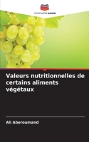 Valeurs nutritionnelles de certains aliments végétaux