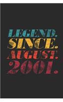 Legend Since August 2001: Blank Lined Notebook - Journal 18th Birthday for Woman and Men