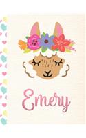 Emery: Personalized Llama Sketchbook For Girls With Pink Name - 8.5x11 110 Pages. Doodle, Draw, Sketch, Create!