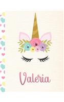 Valeria: Personalized Unicorn Primary Story Journal For Girls With Pink Name - Half Ruled Dotted Midline and Blank Picture Space - Kindergarten to Early Chil