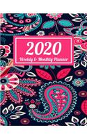 2020 Weekly & Monthly Planner: Navy Teal Pink Paisley Dated Weekly Planner - Time Management - Increase Productivity - Weekly Agenda - 8.5" x 11" Organizer & Diary - Calendar - Da