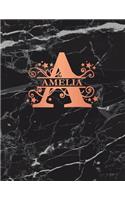 Amelia: Personalized Sketchbook 8.5 X 11. Monogram Letter a Sketch Pad/Journal/Note Book. Black Marble & Rose Gold Cover. Doodle, Notebook, Journal, Create!