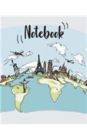 Notebook: : Lined: Notebook Journal, School Notes, Diary, 120 Lined pages, Size 8" x 10", (Travelling Watercolor Cover)