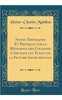 Notes ThÃ©oriques Et Pratiques Sur La RÃ©sonance Des Colonnes d'Air Dans Les Tuyaux de la Facture Instrumentale (Classic Reprint)