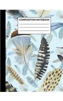 Composition Notebook: Cute Boho Feather Pattern Wide Ruled Lined Note Book - Pretty, Modern, Bohemian Chic Journal with Lines for Kids, Teens, Students or Teachers to Wri