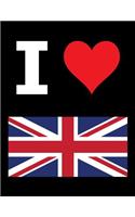 I Love United Kingdom - 100 Page Blank Notebook - Unlined White Paper, Black Cover