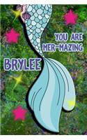 You Are Mer-Mazing Brylee: Wide Ruled Composition Book Diary Lined Journal Green with Mermaid Tail