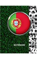 Notebook. Portugal Flag And Soccer Balls Cover. For Soccer Fans. Blank Lined Planner Journal Diary.