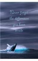 Never Forget the Difference You Have Made: Blue and grey whale ocean slogan notebook