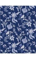 My Big Fat Bullet Journal Blue Chinoiserie Pattern on Navy: Jumbo Sized Graph Design Bullet Notebook Journal - 300 Plus Numbered Pages with 300 Graph Style Grid Pages, 6 Index Pages and 2 Key Pages in Large 8