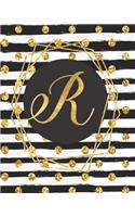R: Monogram Initial R- Notebook/Journal/ Black and Gold Glitter/ 8.5 x 11, 100 pages