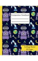 Composition Notebook: Purple Robots: 120 Page College Ruled Paperback Notebook - 8.5"x11"(21.6 x 27.9 cm)